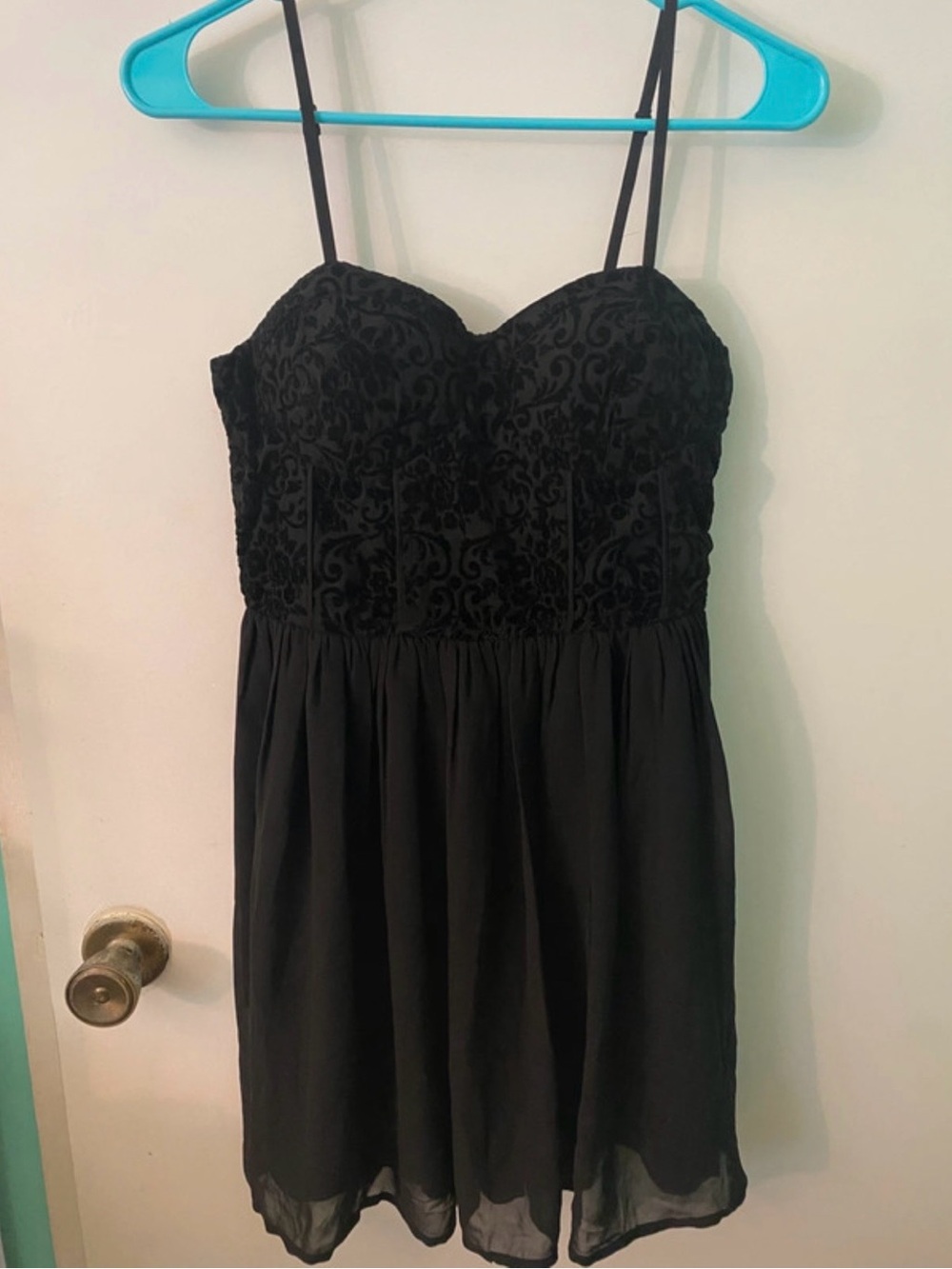 Gothic flowy minidress with velvet designs and airy flowy skirt for summer